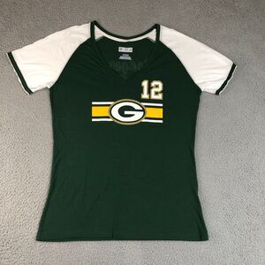 Green Bay Packers Womens Extra Large Green Vneck NFL Team Apparel Rodgers 12‎